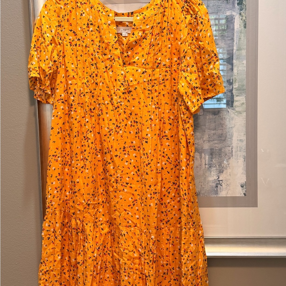 LOFT Sunny Yellow Floral Tiered Midi Dress